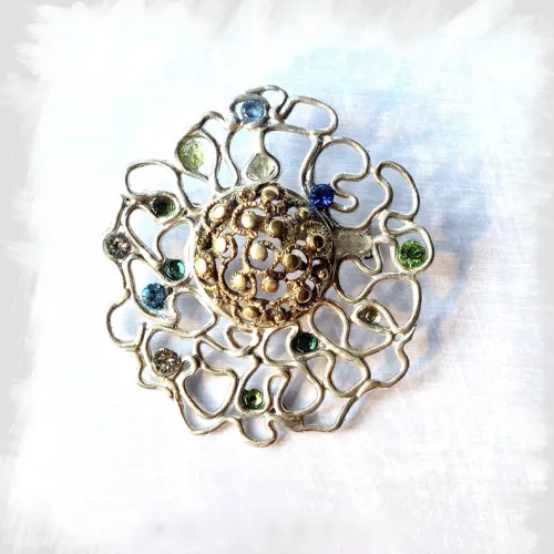 Broche - Goud-zilver-edelstenen