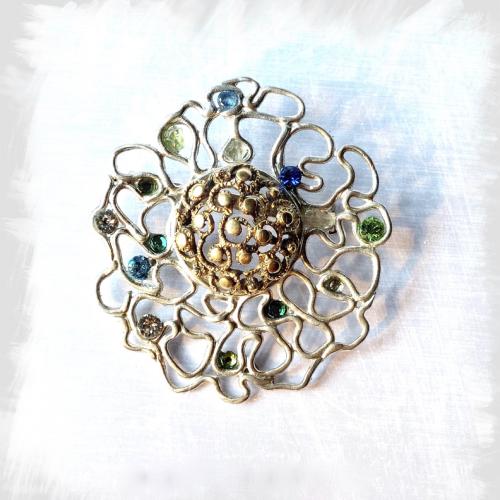 Broche - Goud-zilver-edelstenen