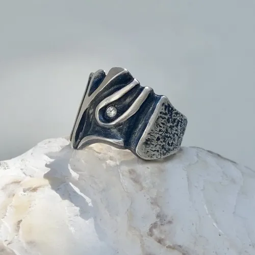 Caudal - Artistieke organische stoere zilveren ring