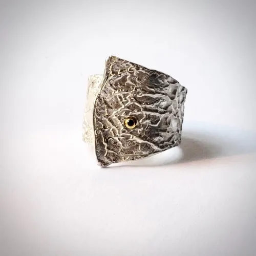 Corteza VII - Zilveren organische statement ring