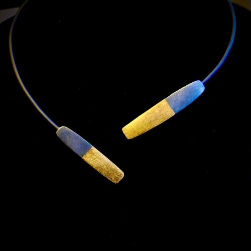 Duetta - Asymmetrisch design collier gezwart zilver en goud