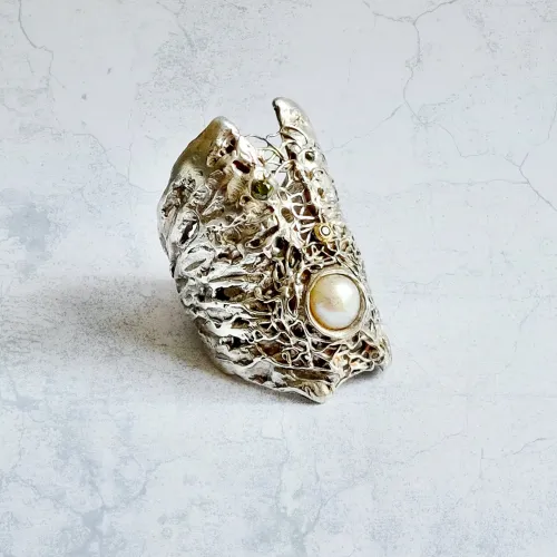 Empress - Zilveren ring met parel en edelstenen