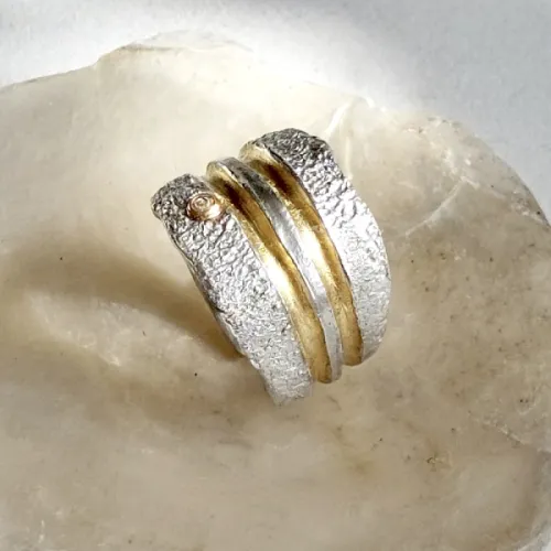 Enamorado Dos- Zilveren ring met goud en diamant