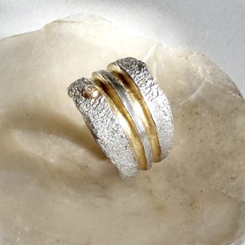 Enamorado Dos- Zilveren ring met goud en diamant