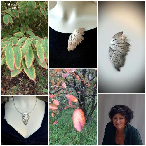 Feuilles: Zilveren broche / hanger