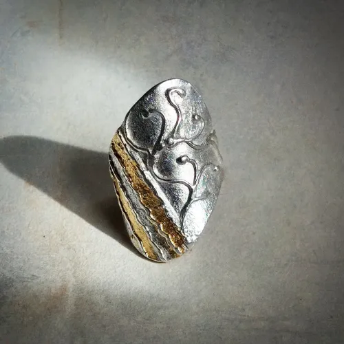 Floresta - Zilveren statement ring met 24 krt goud