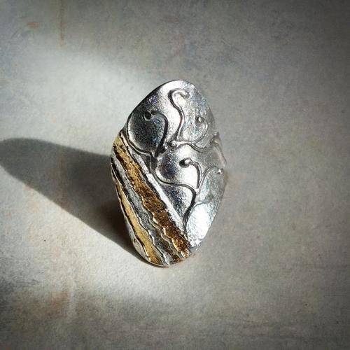 Floresta - Zilveren statement ring met 24 krt goud