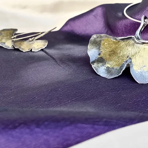 Ginkgo Biloba - Zilveren hanger met goud