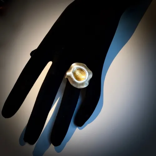 Morning Glory II - Zilveren organische ring met goud