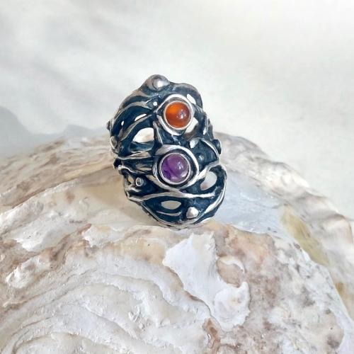 Oridalis - Zilveren opengewerkte statement ring met edelstenen
