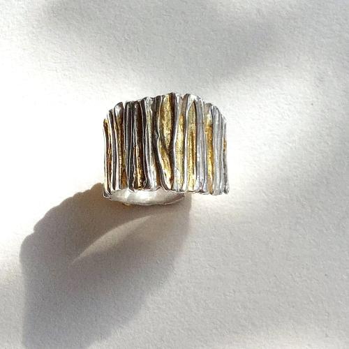 Oro Listrado - Zilveren ring met goud