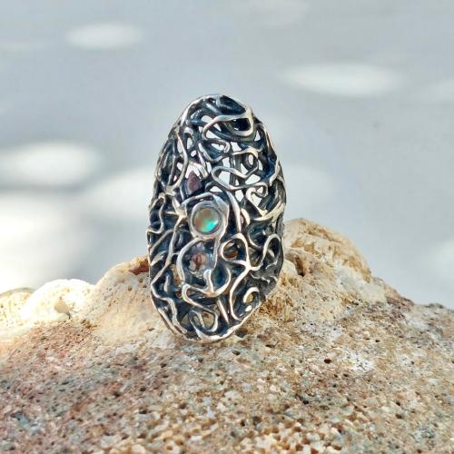 Paua Filigrana - Zilveren filigrain statement ring