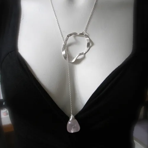 Quartzo Rosa - Zilveren hanger met rozenkwarts