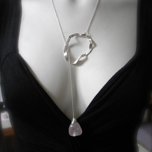 Quartzo Rosa - Zilveren hanger met rozenkwarts