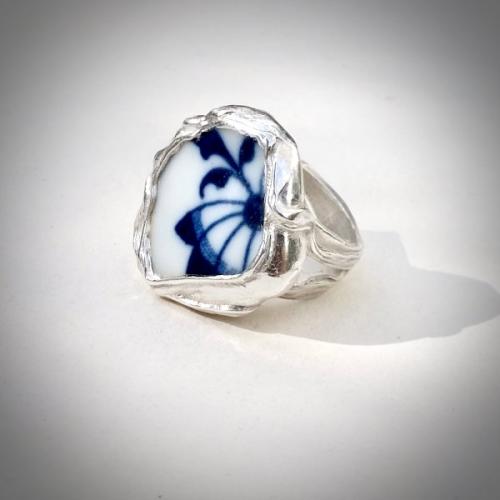 Royal Delft - Zilveren ring met Delftsblauw