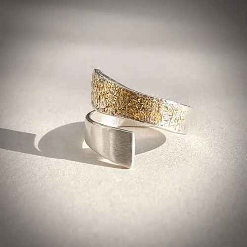 Salto Due - Moderne zilveren design ring met goud