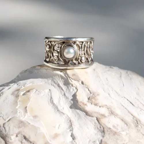 Subliem - Zilveren stoere ring met parel