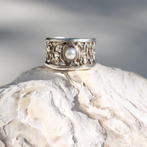Subliem - Zilveren stoere ring met parel