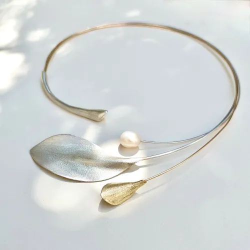 Paris - 3 delige asymmetrische spang met zilver -14 krt massief goud en luxe roomwitte parel
